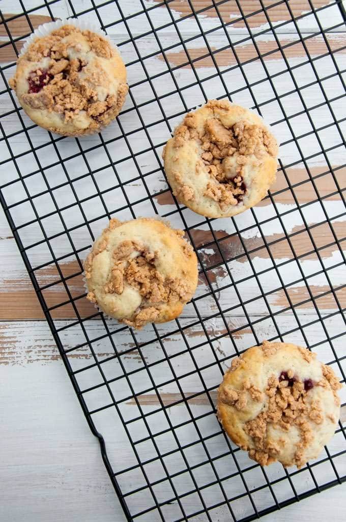 Vegan PBJ Muffins with Peanut Butter Streusel from top