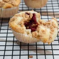 Vegan PBJ Muffins with Peanut Butter Streusel inside