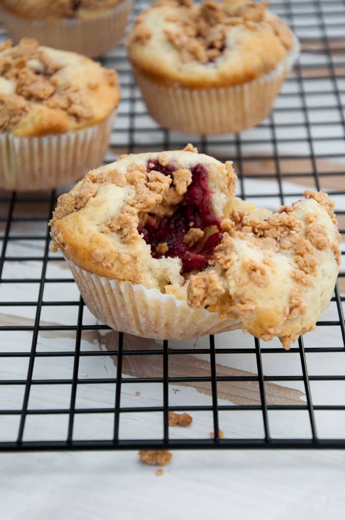 Vegan PBJ Muffins with Peanut Butter Streusel inside