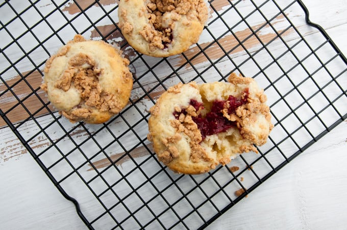 Vegan PBJ Muffins with Peanut Butter Streusel from the top