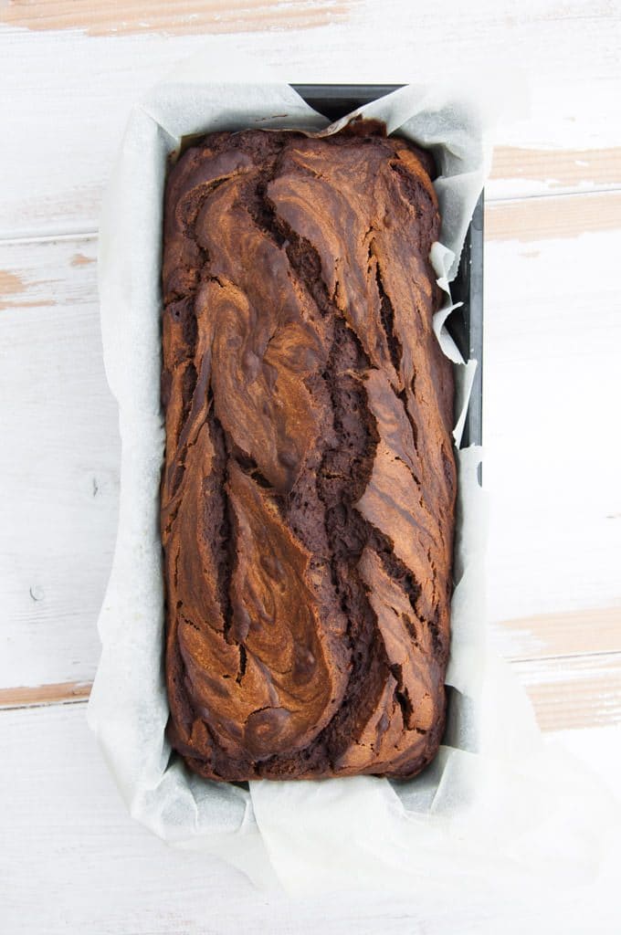 Vegan Chocolate Peanut Butter Banana Bread from top