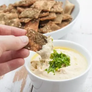 Vegan Za'atar Crackers dipped in hummus
