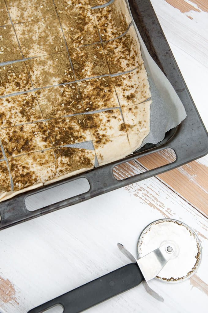 Vegan Za'atar Crackers on a baking tray