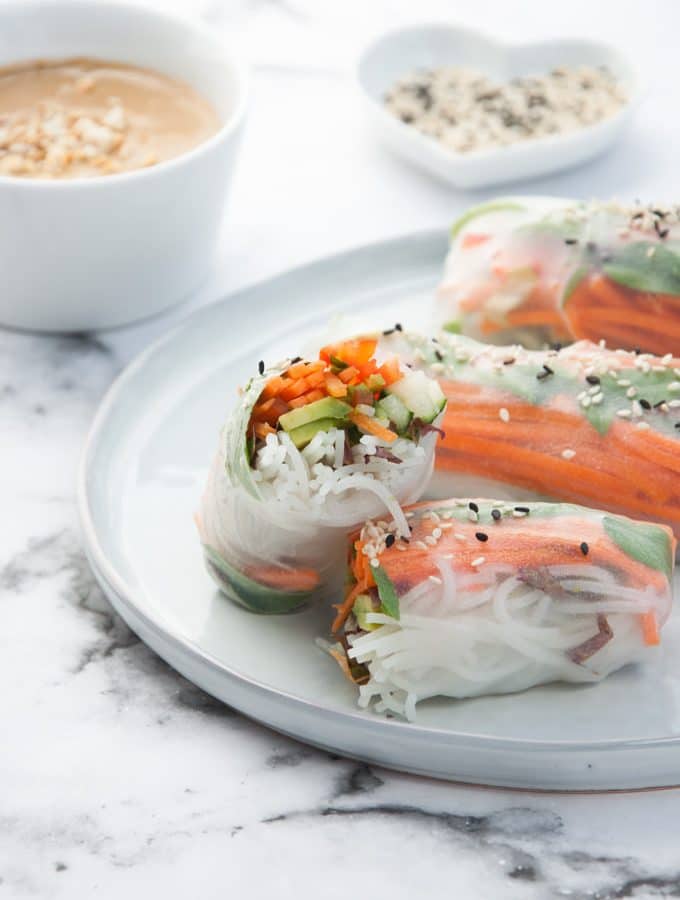 Veggie Summer Rolls with Peanut Wasabi Sauce side