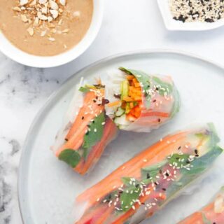 Veggie Summer Rolls with Peanut Wasabi Sauce from top