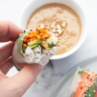 Veggie Summer Rolls with Peanut Wasabi Sauce closeup