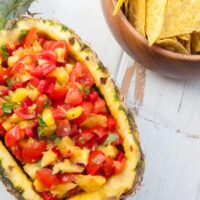 Easy Pineapple Salsa in a whole pineapple