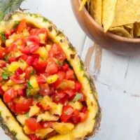 Easy Pineapple Salsa in a whole pineapple