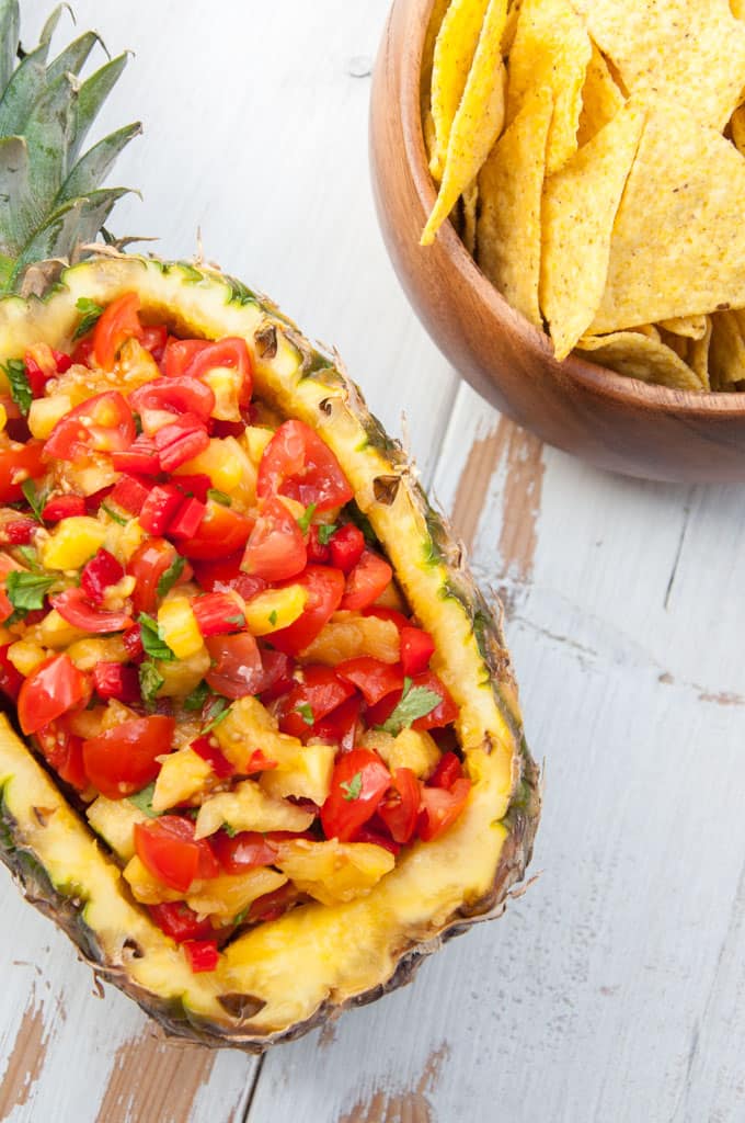 Easy Pineapple Salsa in a whole pineapple