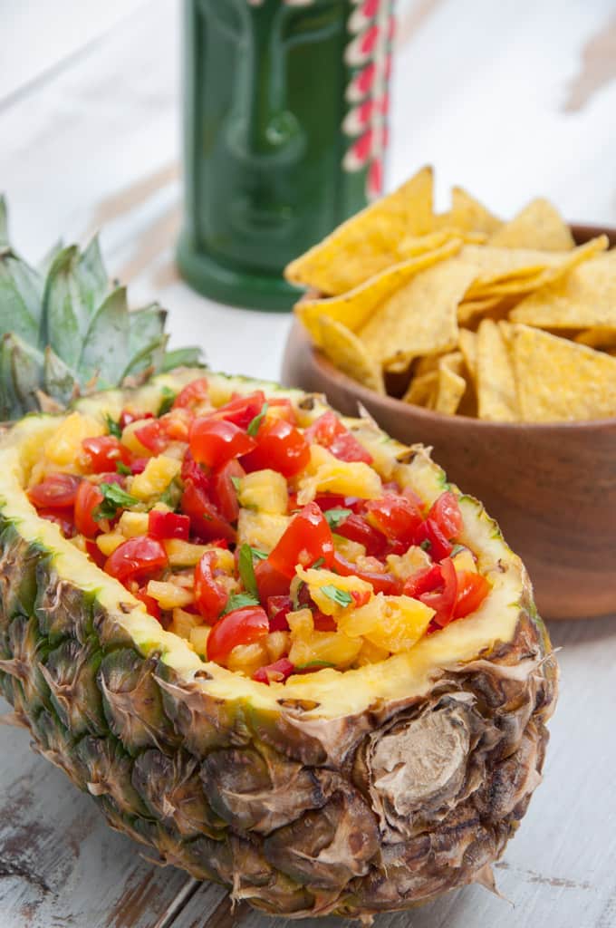 Vegan Easy Pineapple Salsa with red bell pepper, tomatoes, pineapple and cilantro