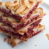 Vegan Peanut Butter and Jam Coconut Bacon Sandwich