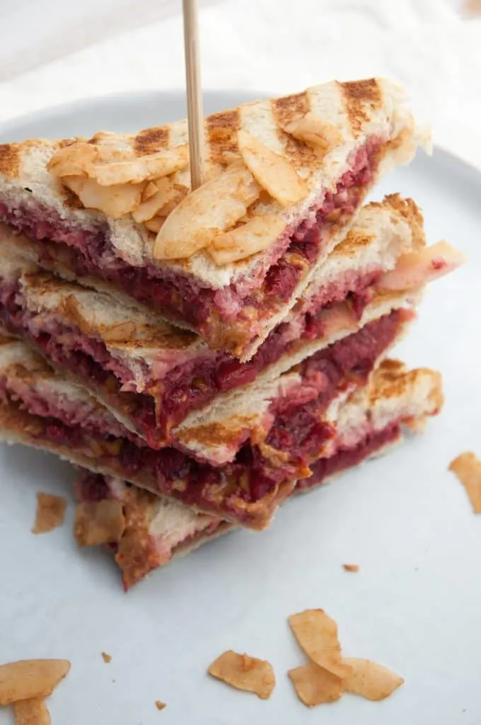 Vegan Peanut Butter and Jam Coconut Bacon Sandwich