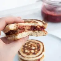 Vegan PBJ Pancake Sandwiches inside