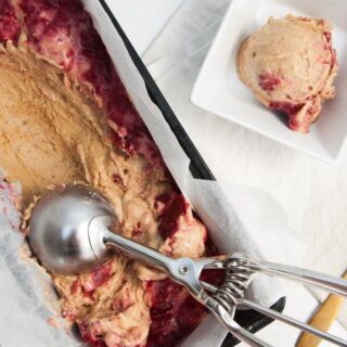 Vegan Peanut Butter Ice Cream with Strawberry Swirls