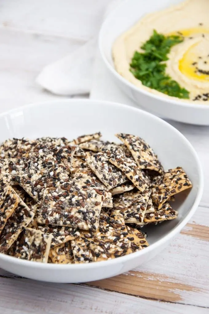 Vegan Everything Crackers with Poppyseeds, black and white sesame, flax seeds, cumin and pretzel salt