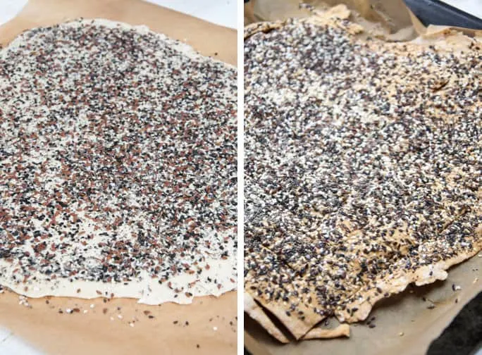 Everything Crackers before and after baking