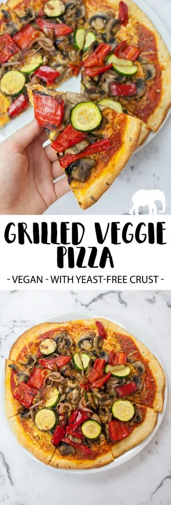 Grilled Veggie Pizza with Yeast-Free Crust | ElephantasticVegan.com