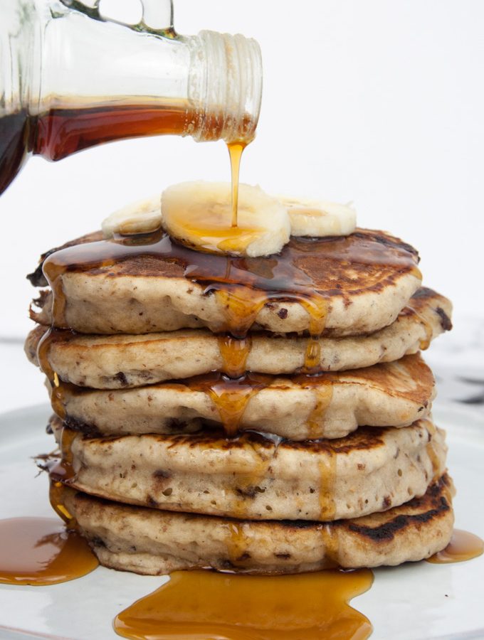 Vegan Banana Bread Pancakes with Chocolate Chunks | ElephantasticVegan.com
