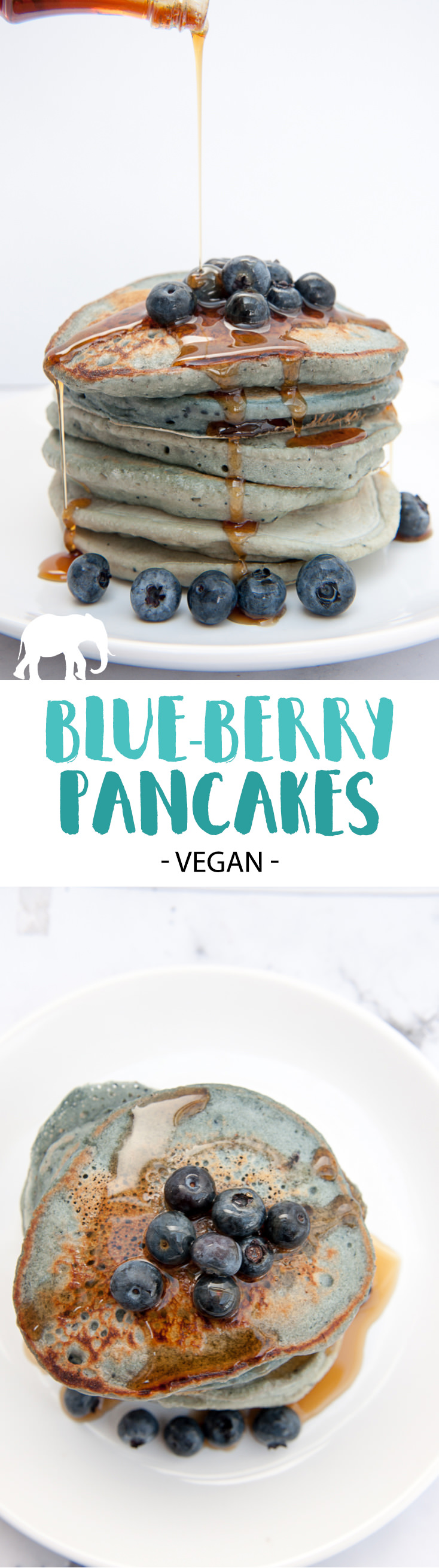 Vegan Blue-Berry Pancakes - These naturally colored pancakes are perfect for kids! | ElephantasticVegan.com #vegan #blueberry #pancakes #breakfast #kidfriendly