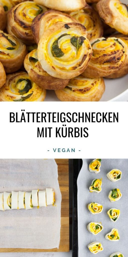 Vegane Blätterteigschnecken mit Kürbis und Basilikum