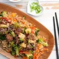 Vegan Sweet And Sour Mock Chicken on Fried Rice | ElephantasticVegan.com