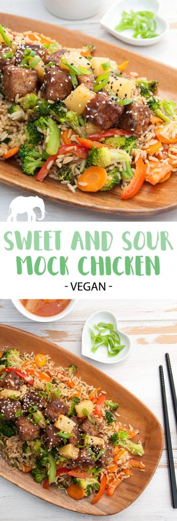 Vegan Sweet And Sour Mock Chicken on Fried Rice | ElephantasticVegan.com