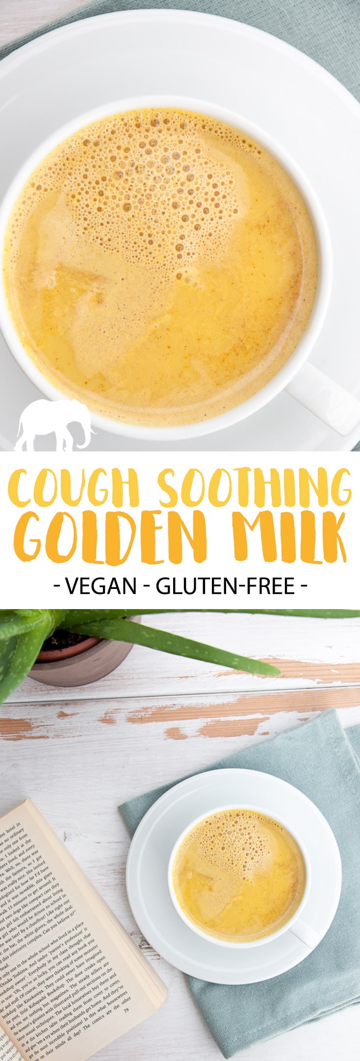 My favorite cough remedies are Golden Milk and a good book. You've got to figure out the book, but I can help you with the cough-soothing Golden Milk! | ElephantasticVegan.com #vegan #coughsoothing #goldenmilk #glutenfree