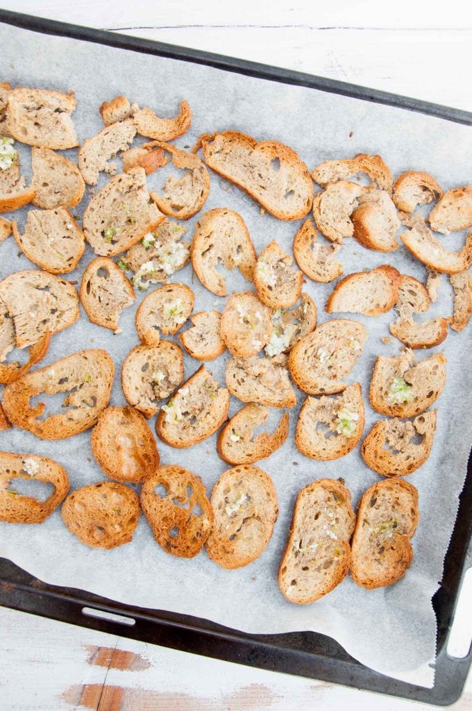 Crispy Bread Chips on a baking tray