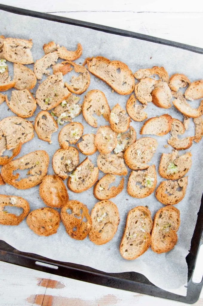 Crispy Bread Chips on a baking tray