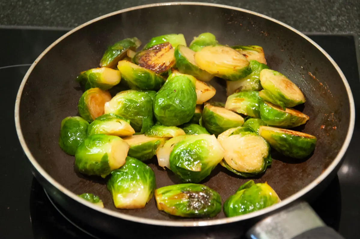 Brussels sprouts in pan