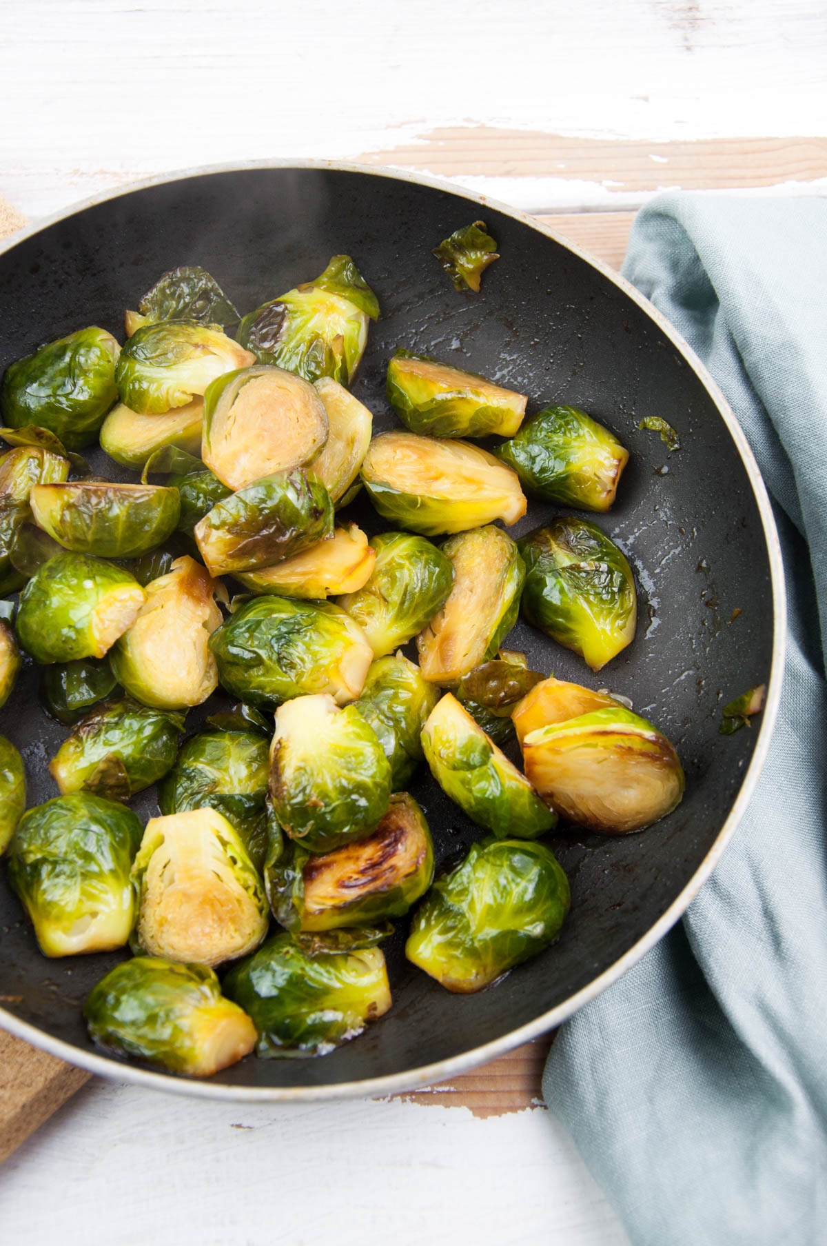 Brussels sprouts in pan