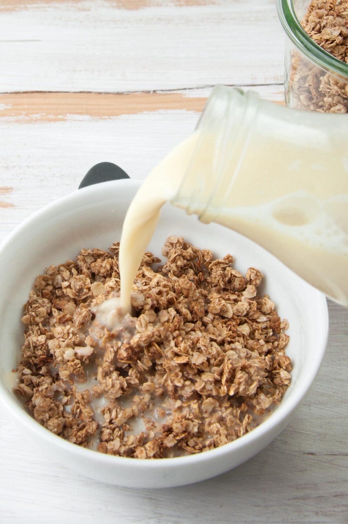 vegan gingerbread granola and homemade almond milk