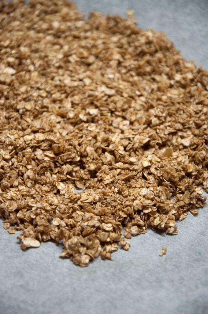 Gingerbread Granola on a baking tray