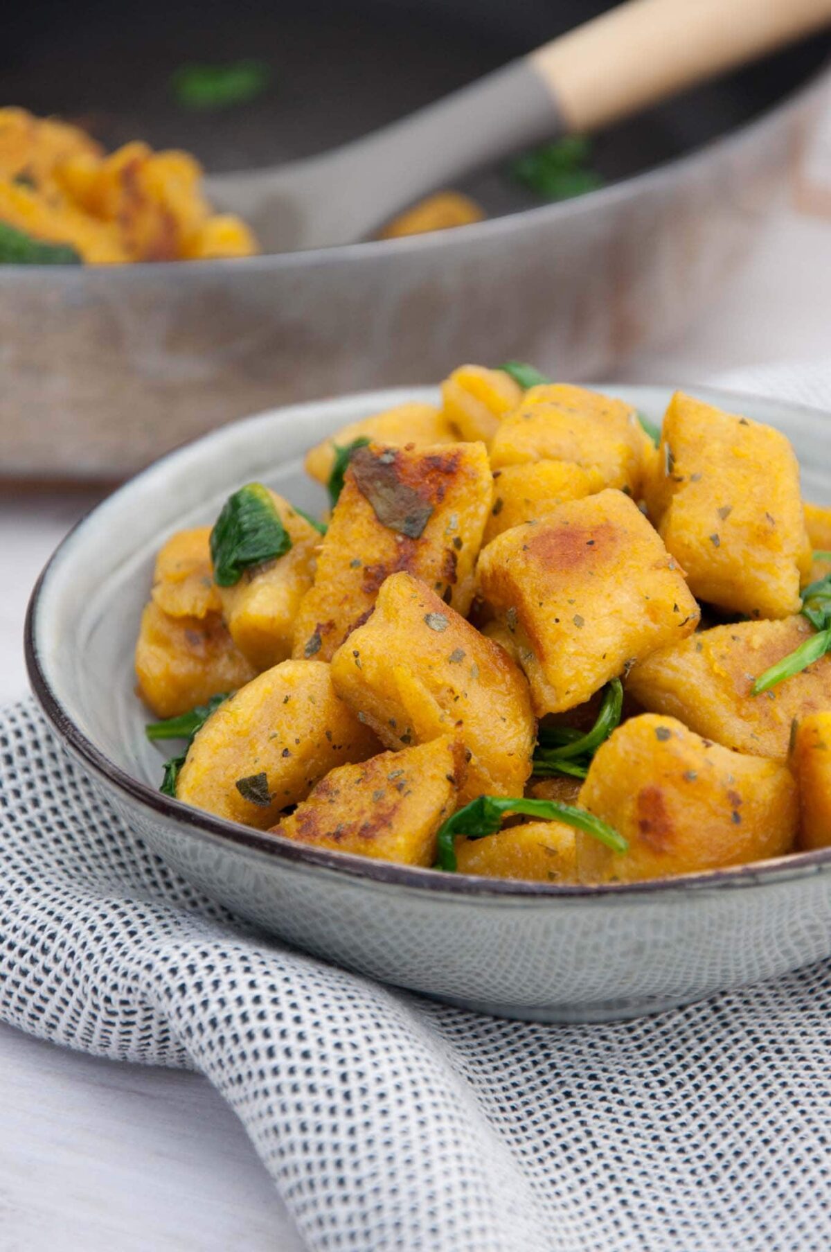 Crispy Pumpkin Gnocchi with spinach