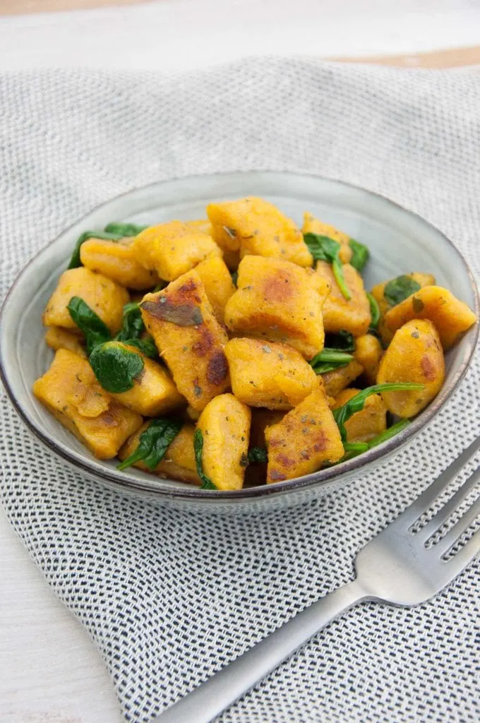 Crispy Pumpkin Gnocchi with spinach