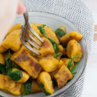 Crispy Pumpkin Gnocchi with spinach