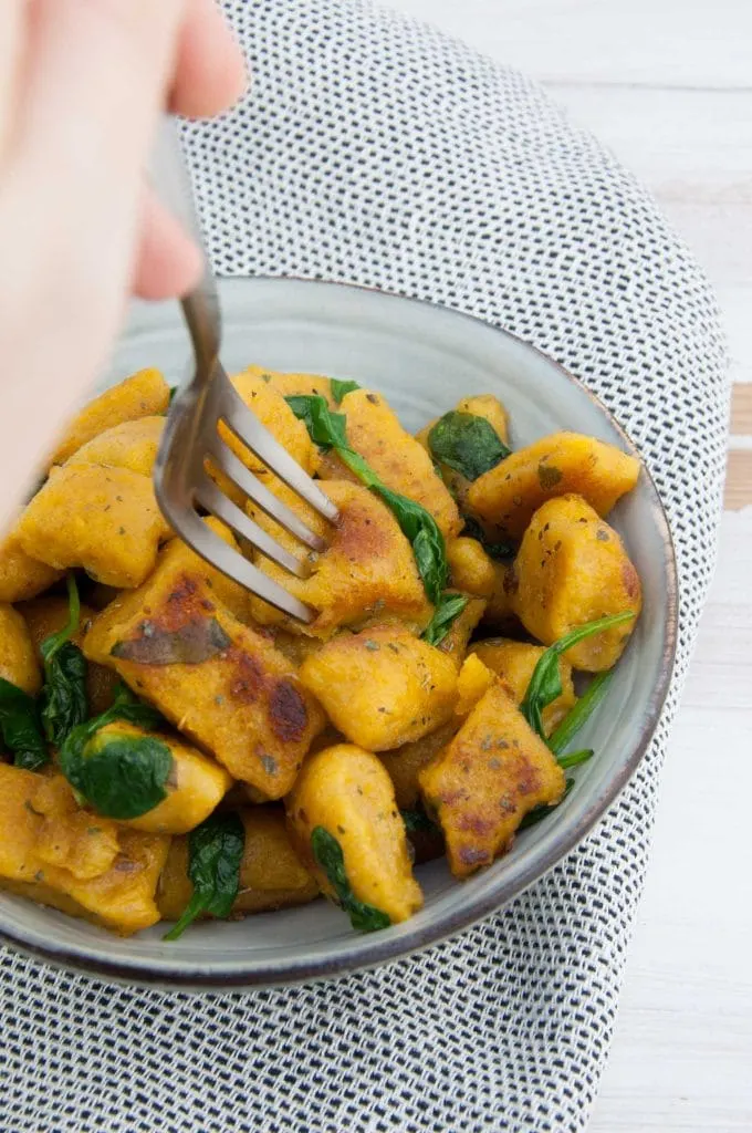 Crispy Pumpkin Gnocchi with spinach