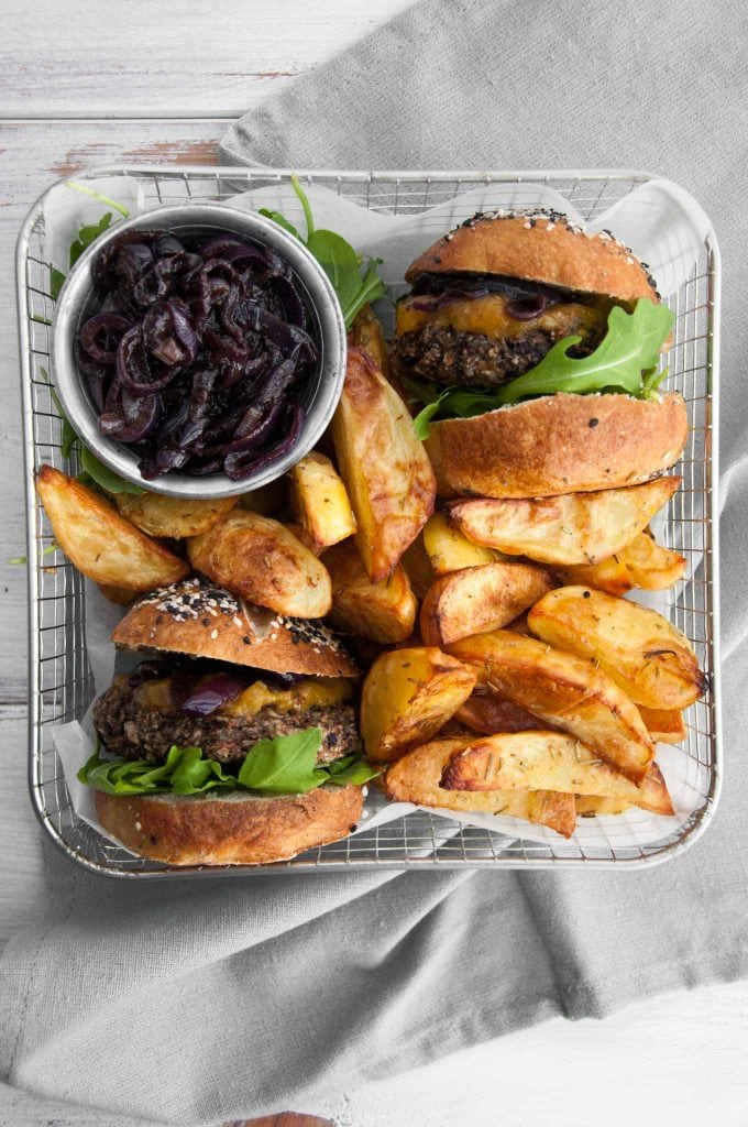 Vegan Mushroom Burger with Wedges