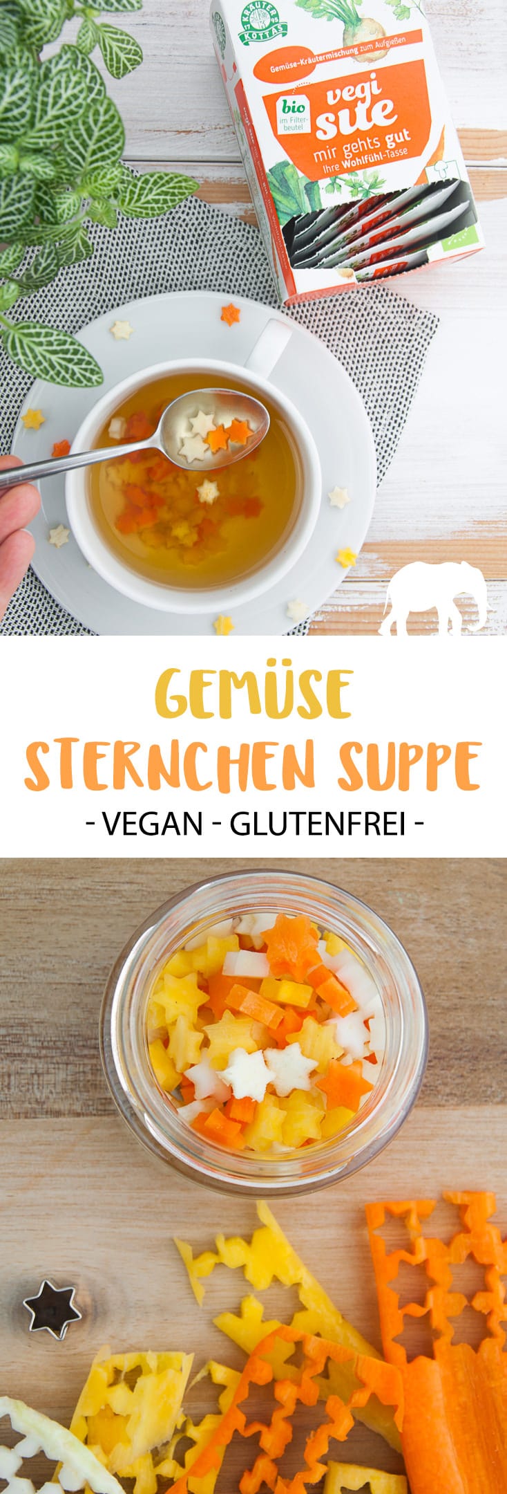Gemüse Sternchen Suppe (vegan und glutenfrei). Mit Vegi Sue auch schnell unterwegs gemacht. (#suppe #vegan #glutenfrei | ElephantasticVegan.com