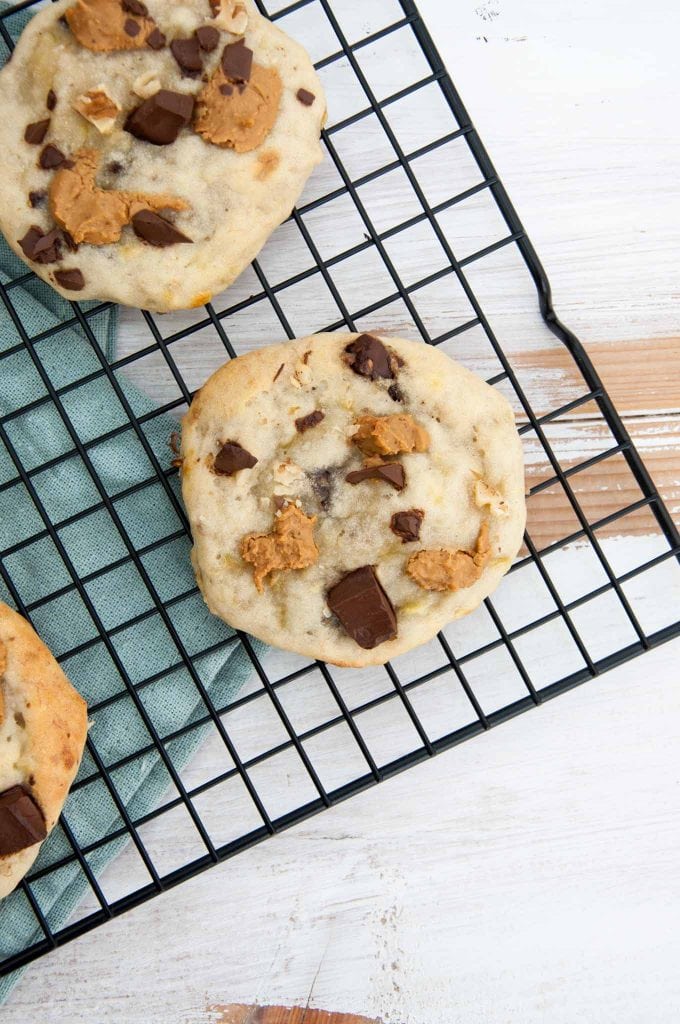 Chunky Monkey Cookies (Vegan, Oil-Free, Sugar-Free) on a cooling rack