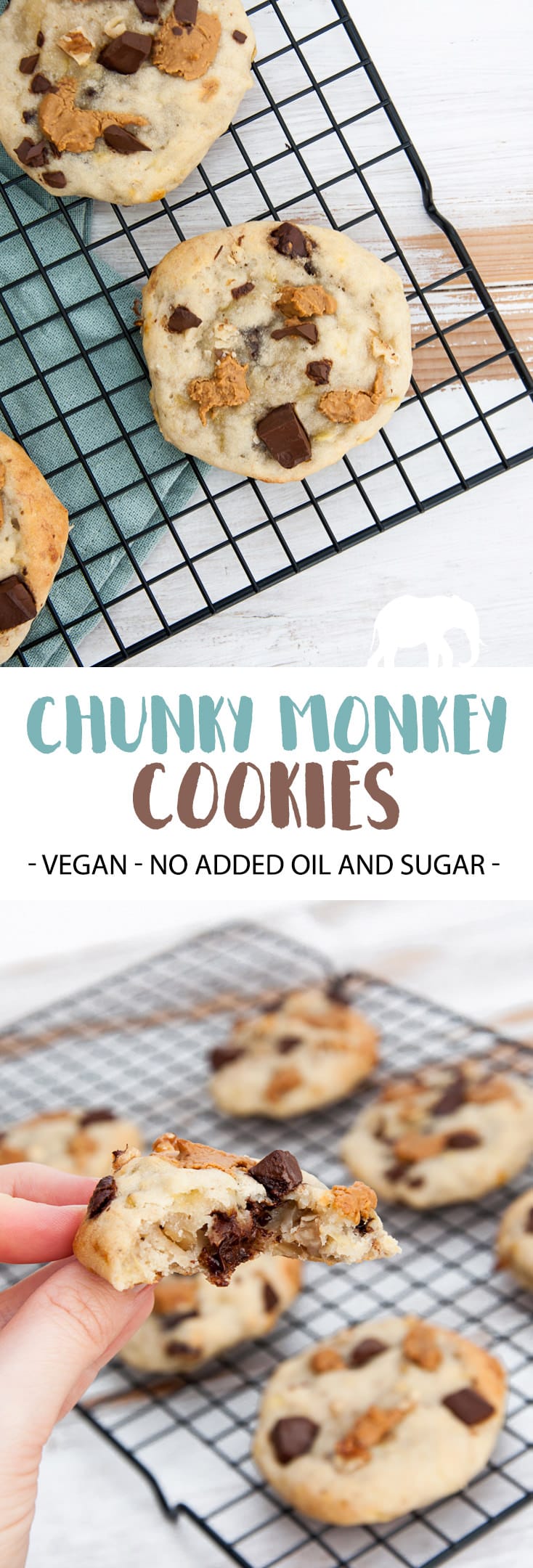 Chunky Monkey Cookies (Vegan, Oil-Free, Sugar-Free) | ElephantasticVegan.com #cookies #chunkymonkey #chocolate #peanutbutter #banana #dairyfree #vegan #oilfree #sugarfree