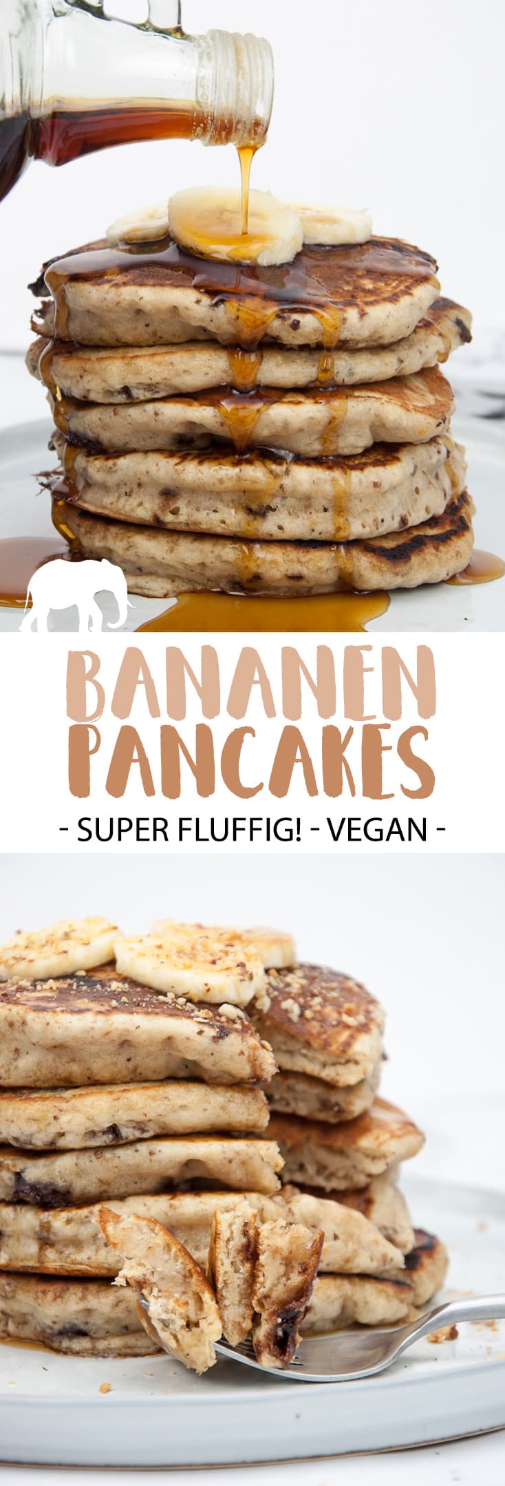 Fluffige Bananen-Pancakes mit Schokostückchen (Vegan) | ElephantasticVegan.de #vegan #pancakes #pfannkuchen #bananen