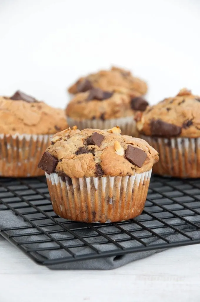 Chunky Monkey Muffins on a cooling rack