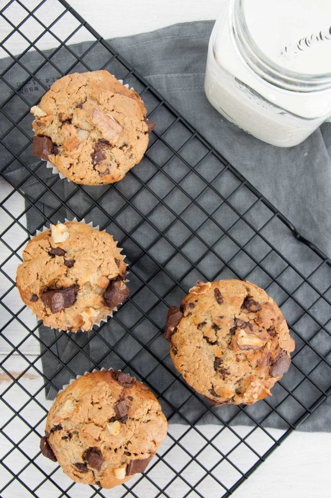 Chunky Monkey Muffins on a cooling rack