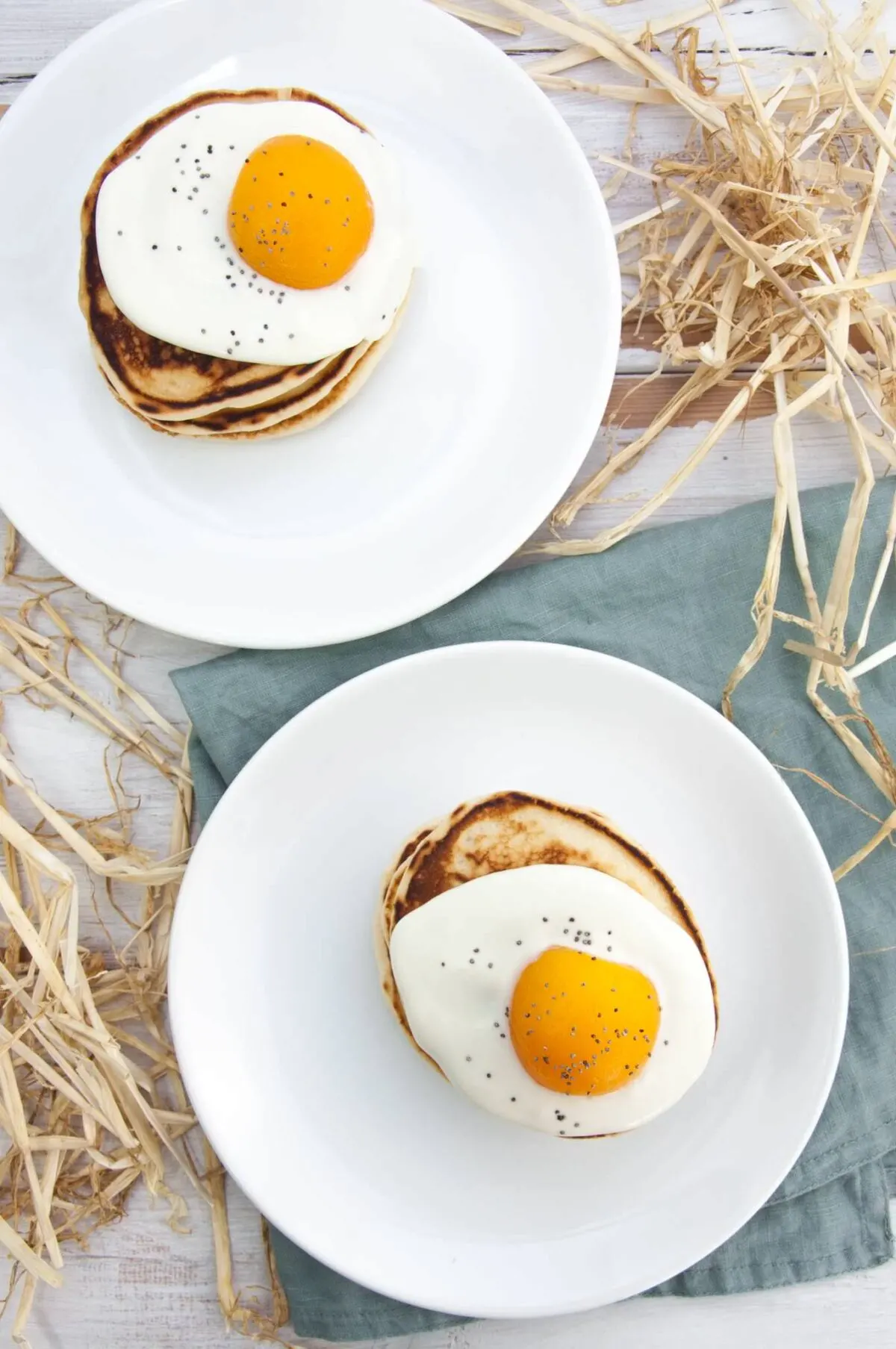 Easter Pancakes topped with yogurt and canned apricots