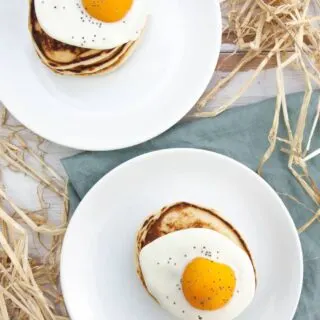 Easter Pancakes topped with yogurt and canned apricots