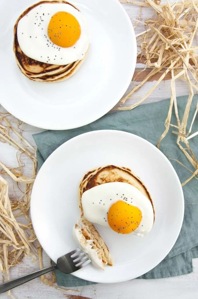 Easter Pancakes topped with yogurt and canned apricots