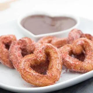 Heart-Shaped Churros coated in strawberry sugar