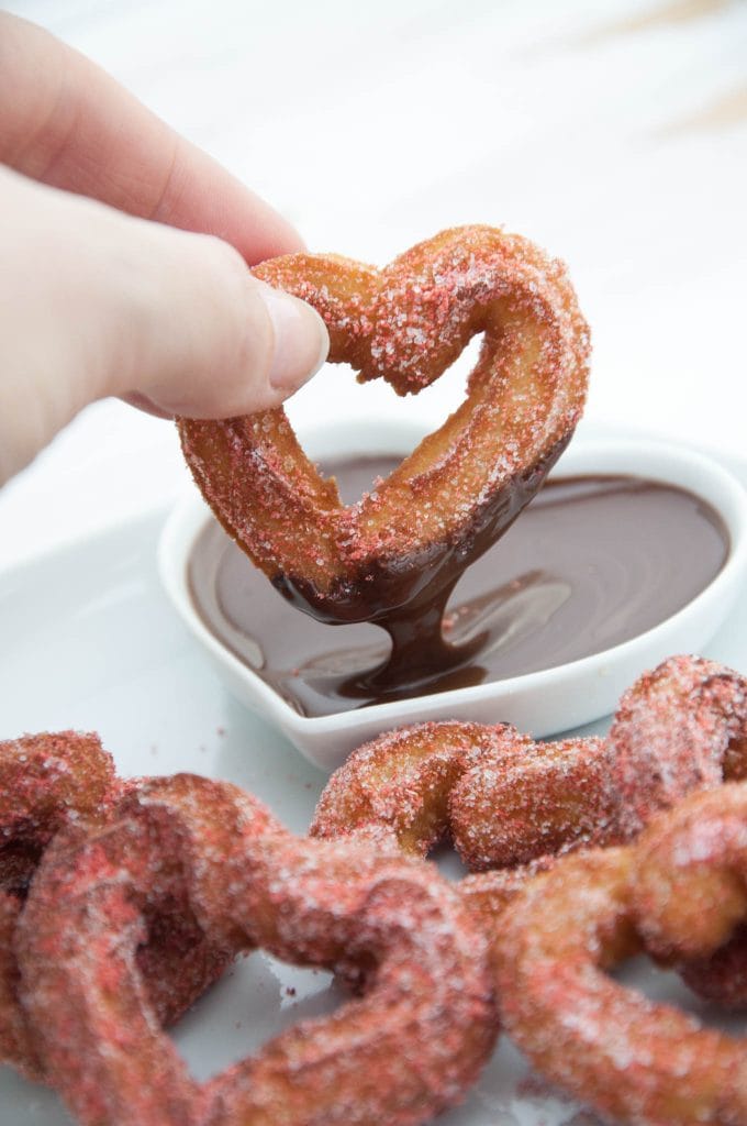 Heart-Shaped Churros coated in strawberry sugar