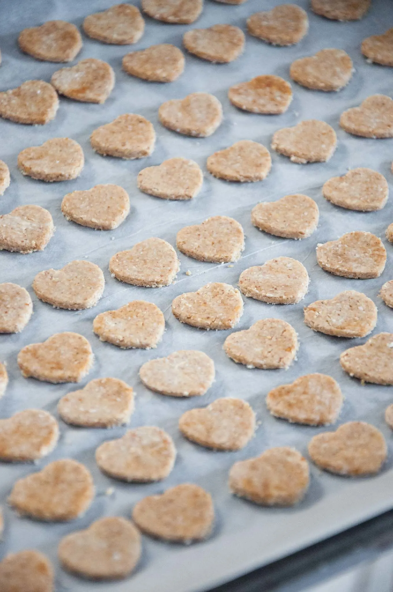 Peanut Butter Dog Treat on a baking tray before baking